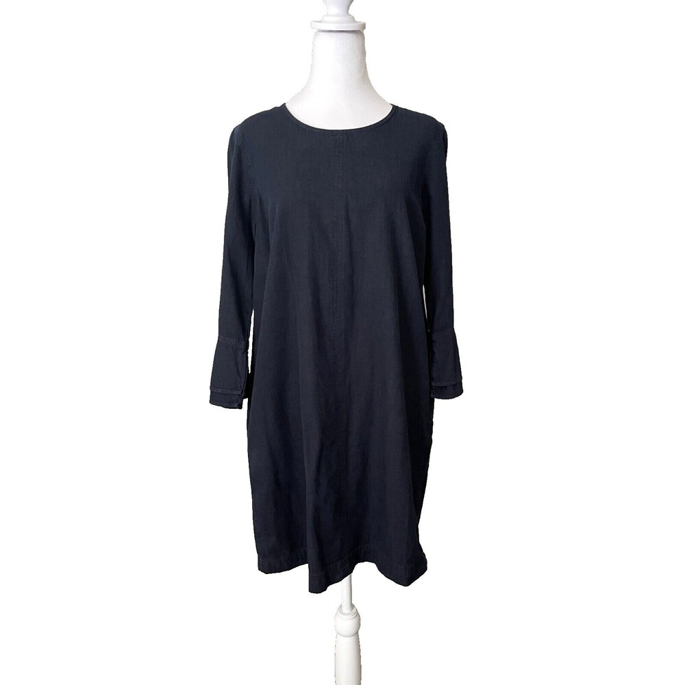 NEW GAP Shift Dress Sz M 100% Cotton Black Denim Bell Sleeves Pockets NWT